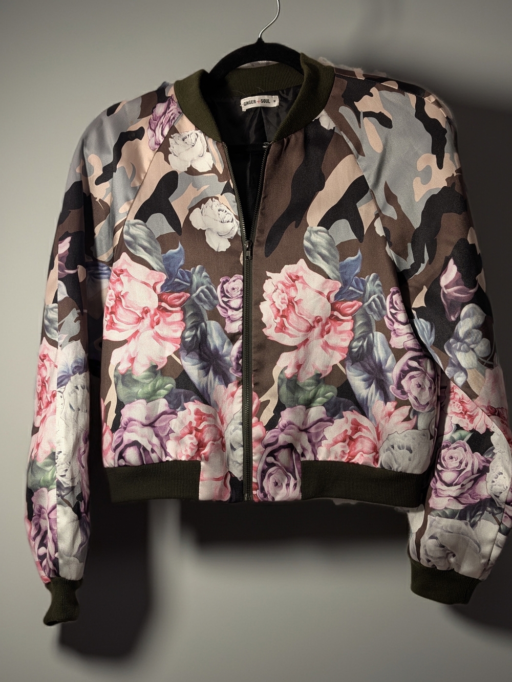 Floral Camo Bomber Jacket - Pink & Olive